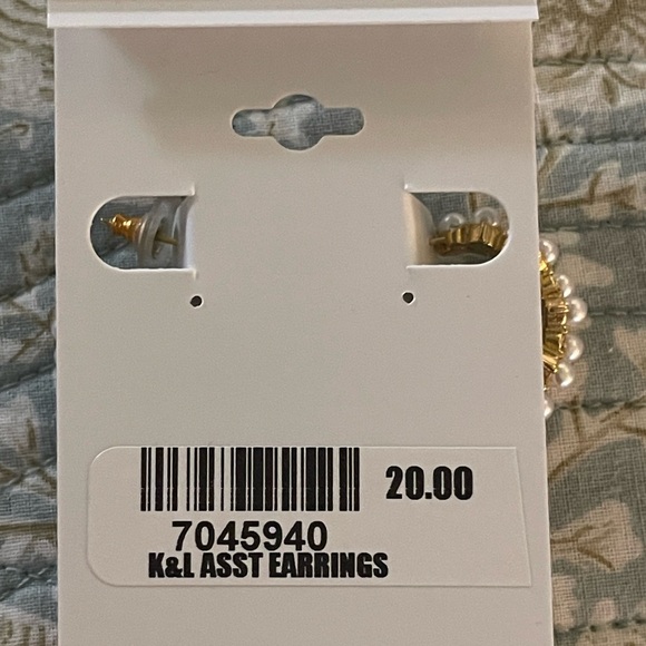 Gold and White Hoop Earrings - Picture 3 of 4